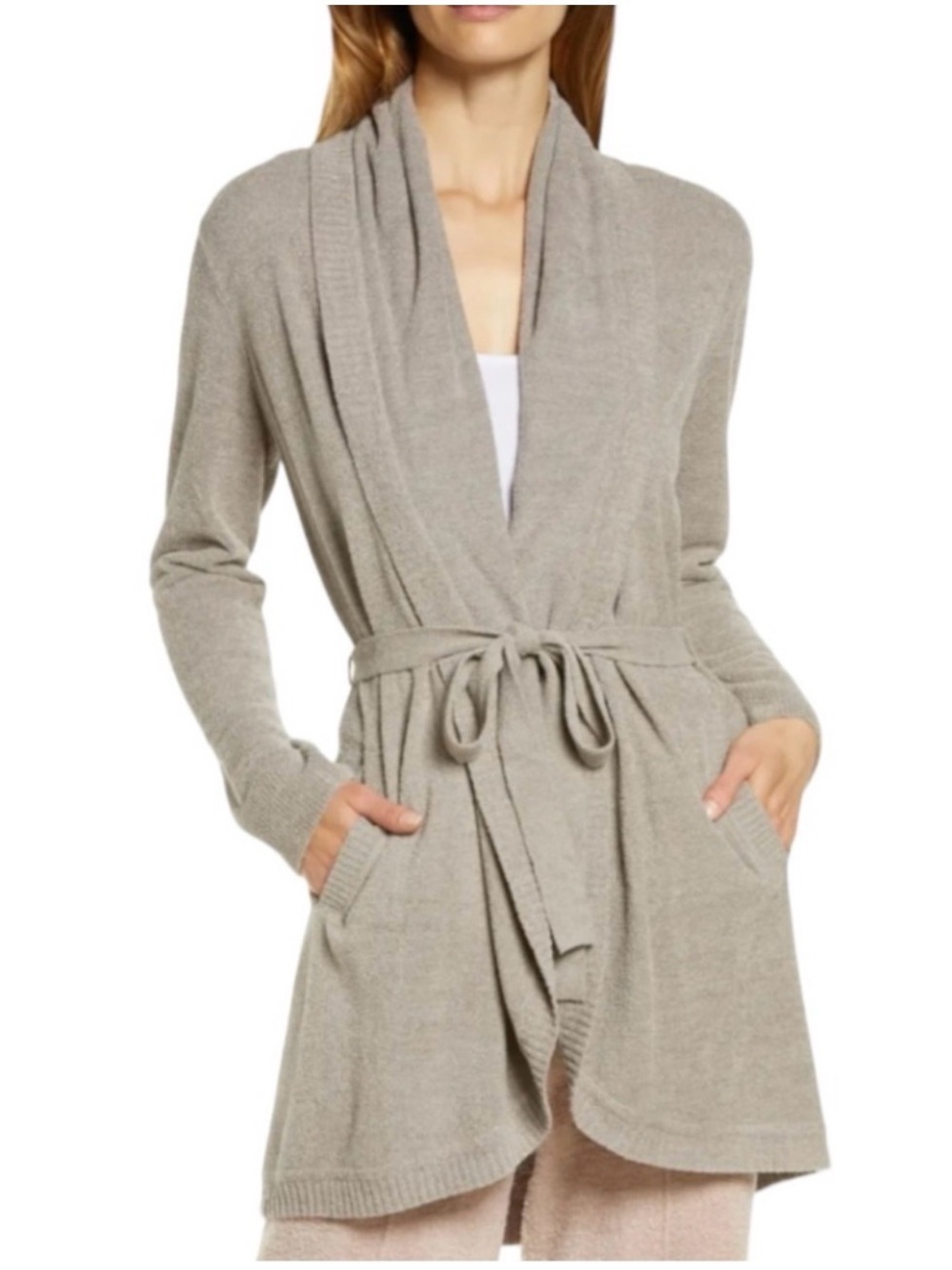 Barefoot Dreams Longline Shawl Collar Tie Cardigan size L - Picture 3 of 3